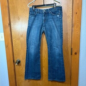 NWOT Women's Paige Distressed Flare Jeans in Deep Blue